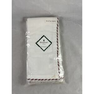 Waterford Linens Set of 4 Napkins Red White Trim New Dead Stock NIP
